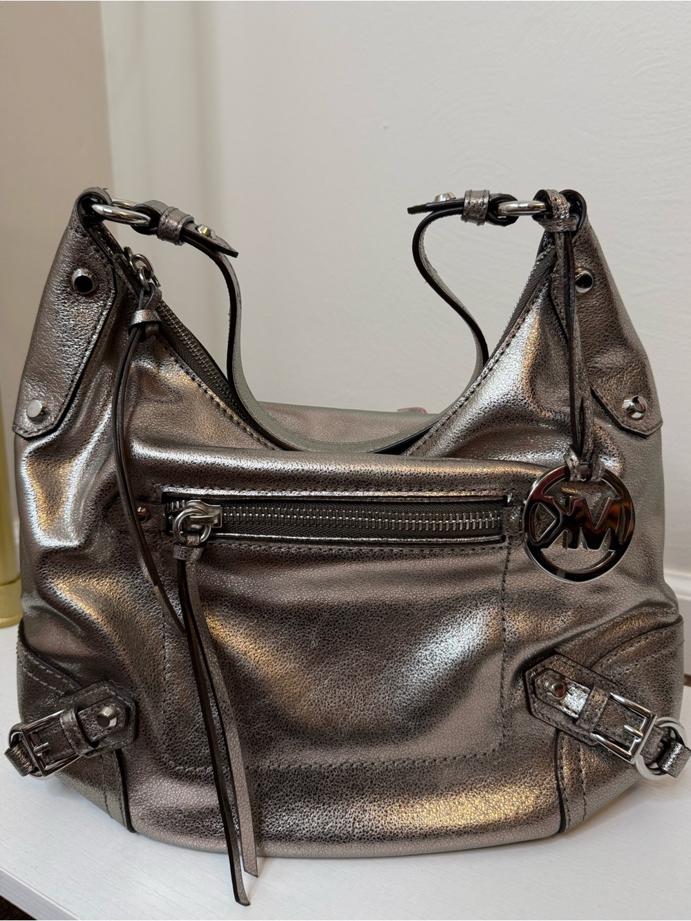 Michael Kors Metallic Silver Shoulder Hobo Bag